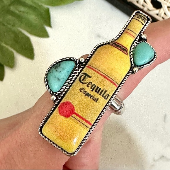 2/$30🌵 Tequila Especial Silver Turquoise Stone Adjustable Alcohol Southwestern - Picture 13 of 15